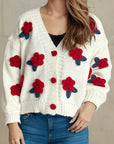 Flower Button Down V-Neck Long Sleeve Cardigan