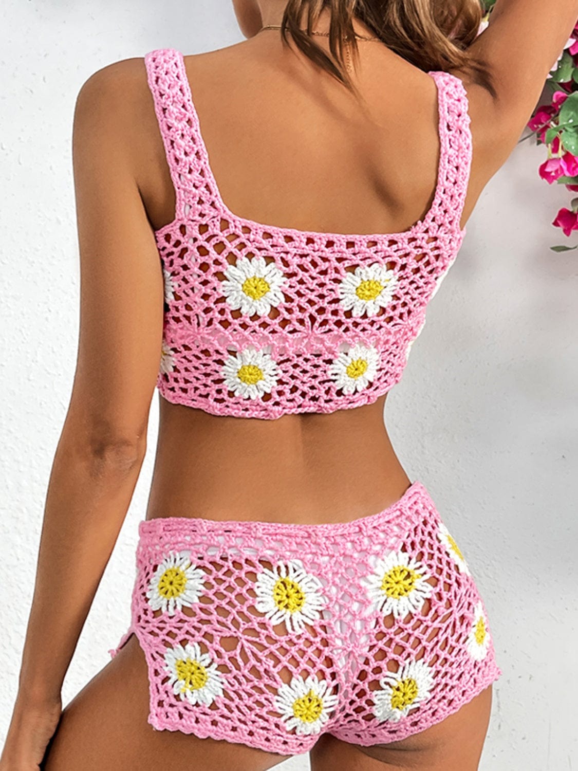 Thistle Flower Cutout Wide Strap Two-Piece Cover Up