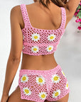 Thistle Flower Cutout Wide Strap Two-Piece Cover Up