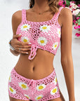 Thistle Flower Cutout Wide Strap Two-Piece Cover Up