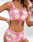 Thistle Flower Cutout Wide Strap Two-Piece Cover Up