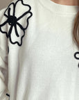 Flower Round Neck Long Sleeve Sweater