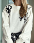 Flower Round Neck Long Sleeve Sweater