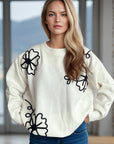 Flower Round Neck Long Sleeve Sweater