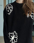 Flower Round Neck Long Sleeve Sweater