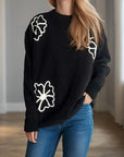 Flower Round Neck Long Sleeve Sweater