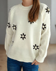 Flower Round Neck Raglan Sleeve Sweater