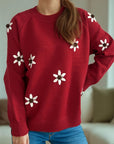 Flower Round Neck Raglan Sleeve Sweater