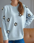 Flower Round Neck Raglan Sleeve Sweater