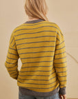 Flower Stripe Round Neck Long Sleeve Sweater