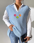 Flower V-Neck Sweater Vest