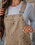 Dim Gray Flower Wide Strap Overalls with Pockets