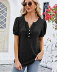 Frill Notched Short Sleeve Blouse