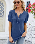 Frill Notched Short Sleeve Blouse