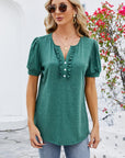 Frill Notched Short Sleeve Blouse