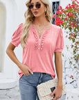 Frill Notched Short Sleeve Blouse