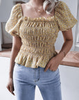 Frill Smocked Square Neck Short Sleeve Blouse