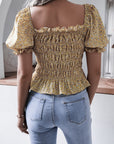 Frill Smocked Square Neck Short Sleeve Blouse