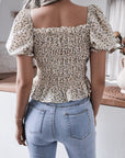 Frill Smocked Square Neck Short Sleeve Blouse