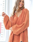 Frill V-Neck Balloon Sleeve Blouse