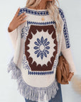 Fringe Geometric Long Sleeve Poncho