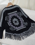 Fringe Geometric Long Sleeve Poncho