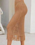 Dark Gray Fringe Openwork High Waist Swim Skirt