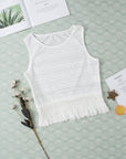 Gray Fringe Openwork Round Neck Tank