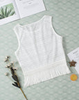 Light Gray Fringe Openwork Round Neck Tank