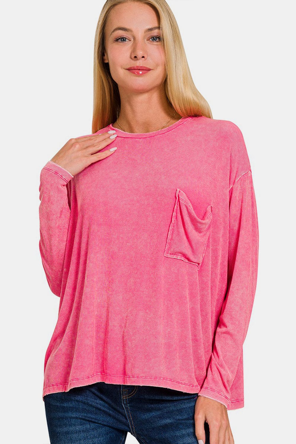 Misty Rose Zenana Round Neck Long Sleeve T-Shirt