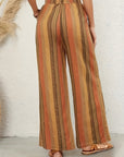 Gray Full Size Drawstring Striped Wide Leg Pants