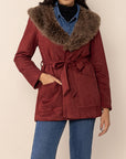 Fuzzy Collared Neck Tie Waist Jacket