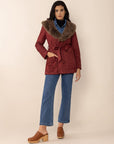 Fuzzy Collared Neck Tie Waist Jacket