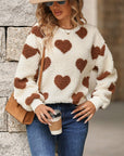 Fuzzy Heart Dropped Shoulder Sweatshirt