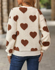 Fuzzy Heart Dropped Shoulder Sweatshirt