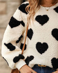 Fuzzy Heart Dropped Shoulder Sweatshirt