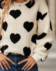 Fuzzy Heart Dropped Shoulder Sweatshirt