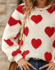 Fuzzy Heart Dropped Shoulder Sweatshirt