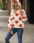 Fuzzy Heart Pocketed Dropped Shoulder Hoodie