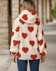 Fuzzy Heart Pocketed Dropped Shoulder Hoodie