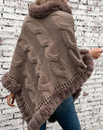 Fuzzy Hem Cable-Knit Poncho