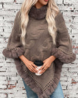 Fuzzy Hem Cable-Knit Poncho