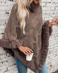 Fuzzy Hem Cable-Knit Poncho