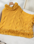 Fuzzy Hem Cable-Knit Poncho