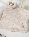 Fuzzy Hem Cable-Knit Poncho