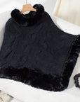 Fuzzy Hem Cable-Knit Poncho