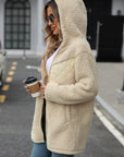 Fuzzy Zip Up Long Sleeve Hooded Jacket