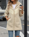 Fuzzy Zip Up Long Sleeve Hooded Jacket