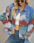 Geometric Button Up Dropped Shoulder Denim Jacket