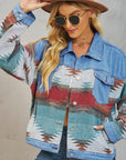 Geometric Button Up Dropped Shoulder Denim Jacket